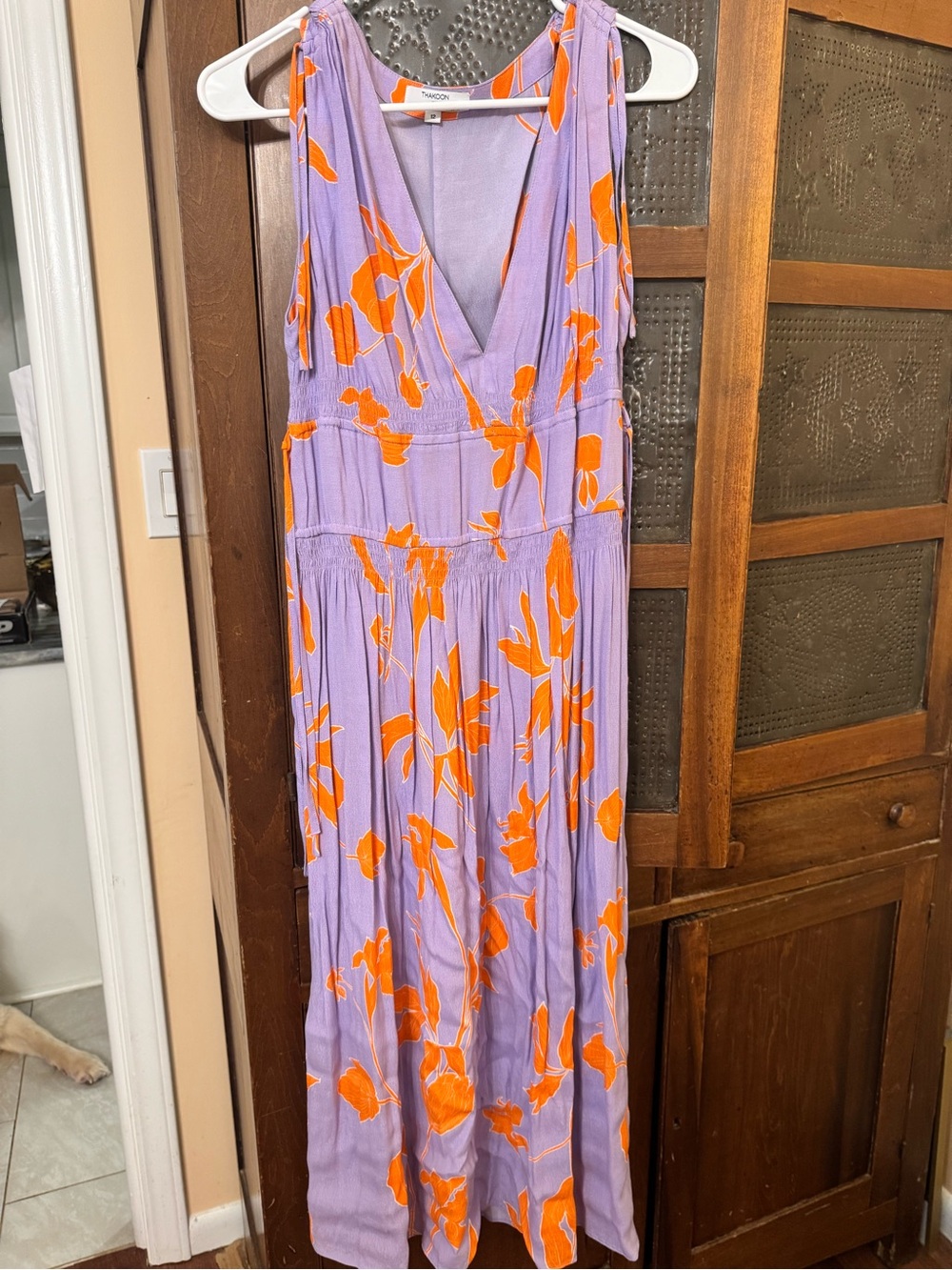 Thaikoon Lavender & Orange Floral V-Neck Midi Dress Sz 12 - Picture 2 of 10